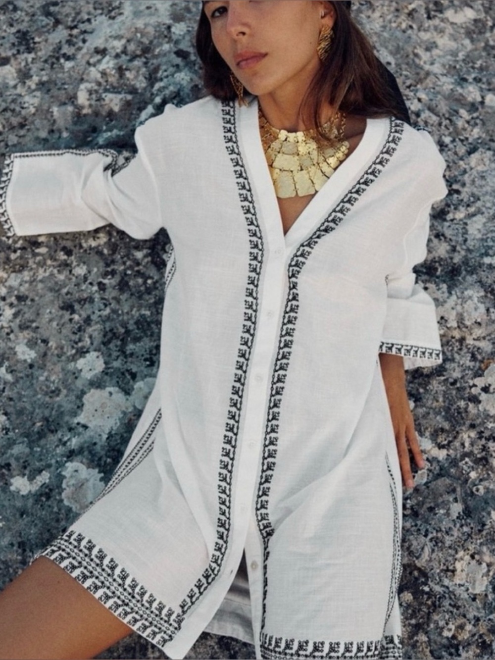 Zara White Embroidered Tunic Dress